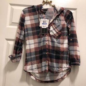 Flannel pattern with faux fur hoodie